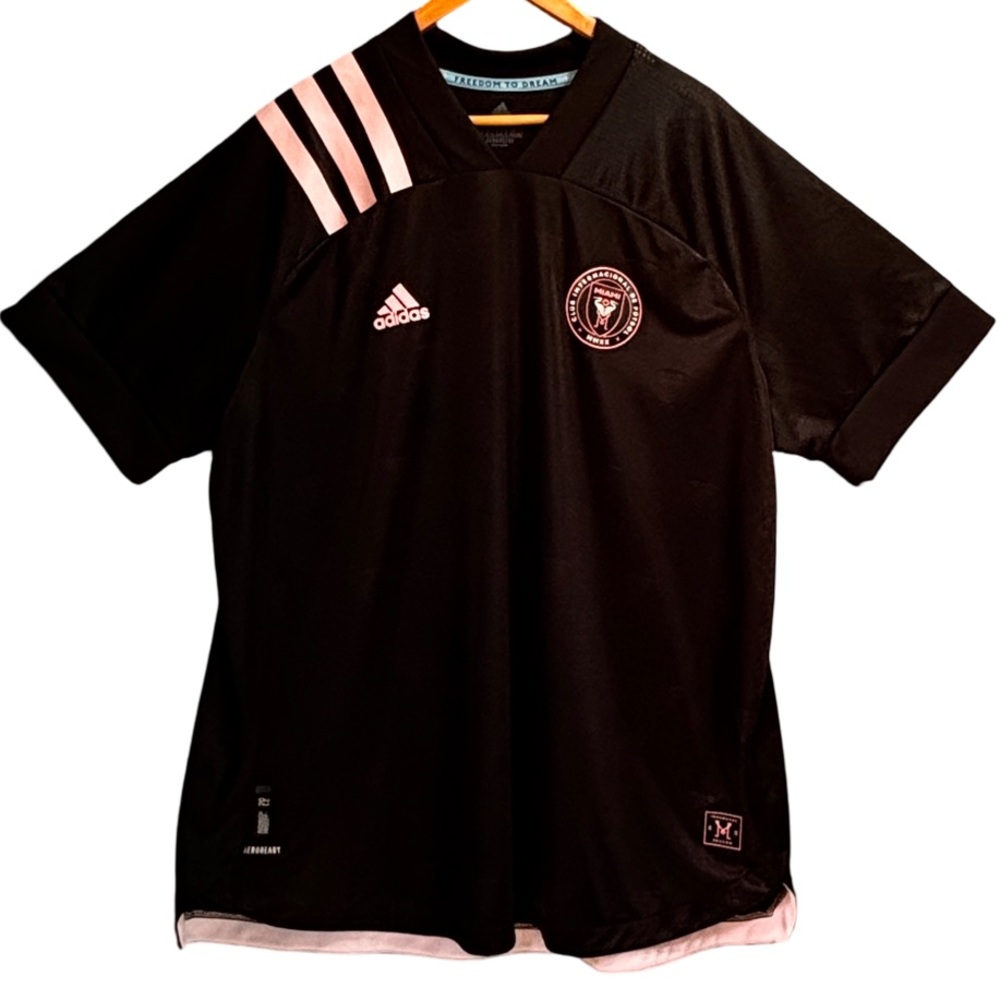 Adidas Black and Pink Inter Miami Aeroready Soccer Jersey Short Sleeve 3X